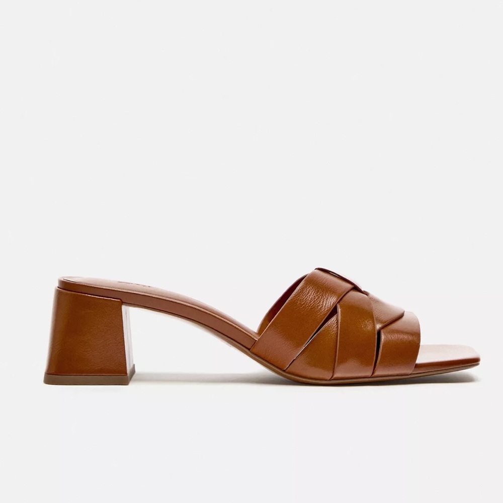 Zara NWT Crossed Heeled Leather Sandals size  10